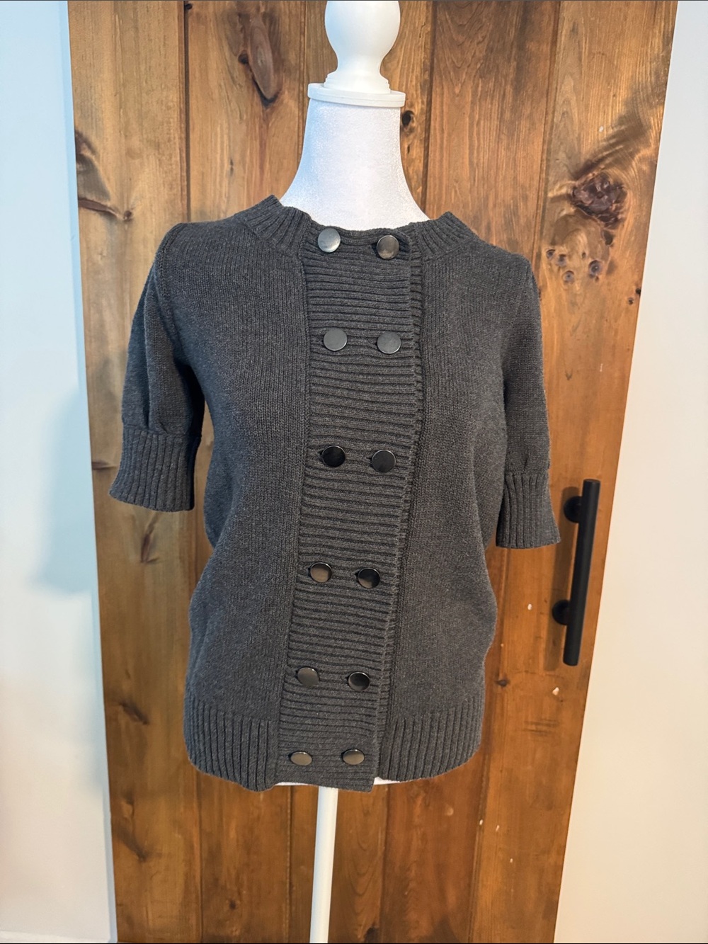 Banana Republic Charcoal Short-Sleeve Double-Breasted Knit Sweater